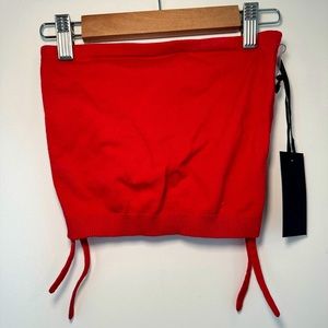 h:ours - Meghan Ruched Knit Tube Top in Cherry Red - Small